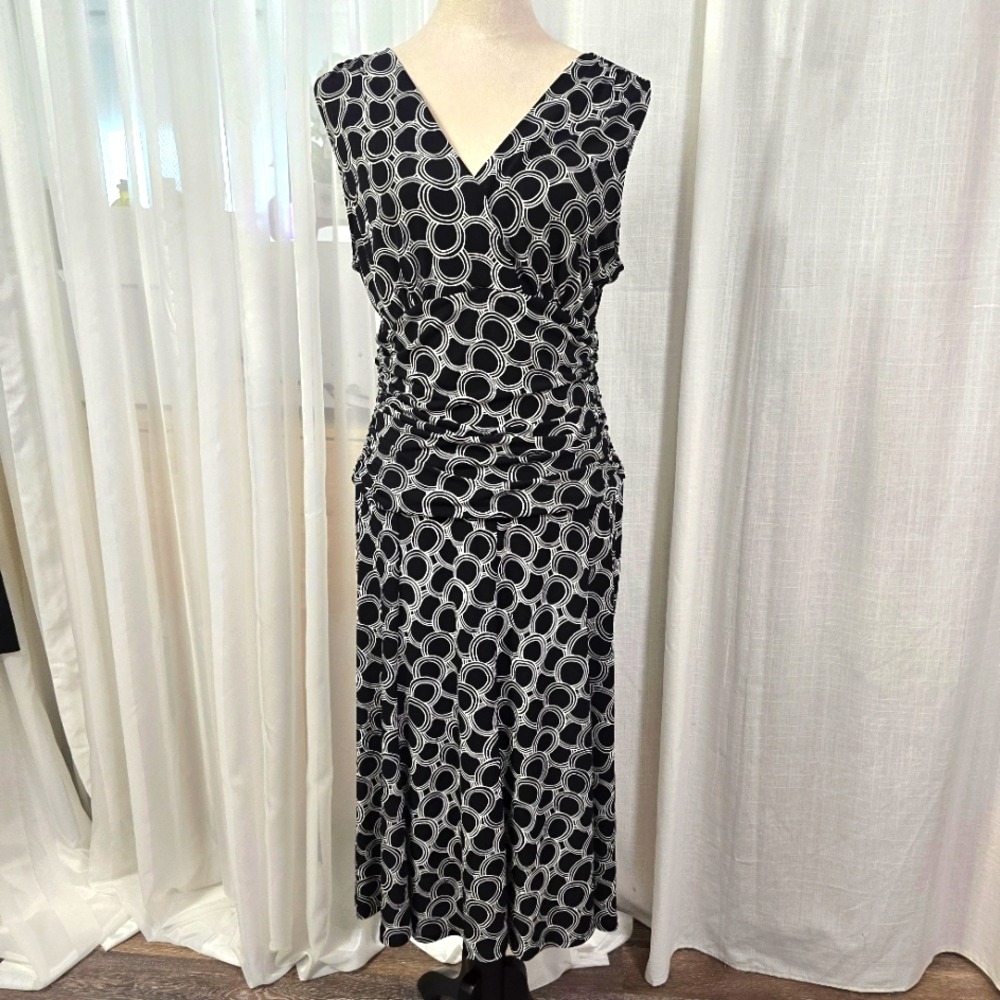 2/$30 George‎ Black & White Geometric Print Sleeveless Midi Dress Size 12/14